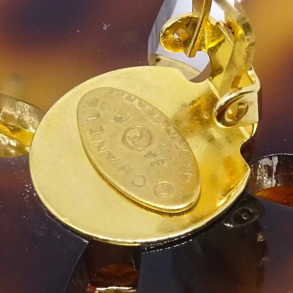 Chanel CC Dangle Earrings Gold Clip-On Brown 94P - Picture 4 of 4